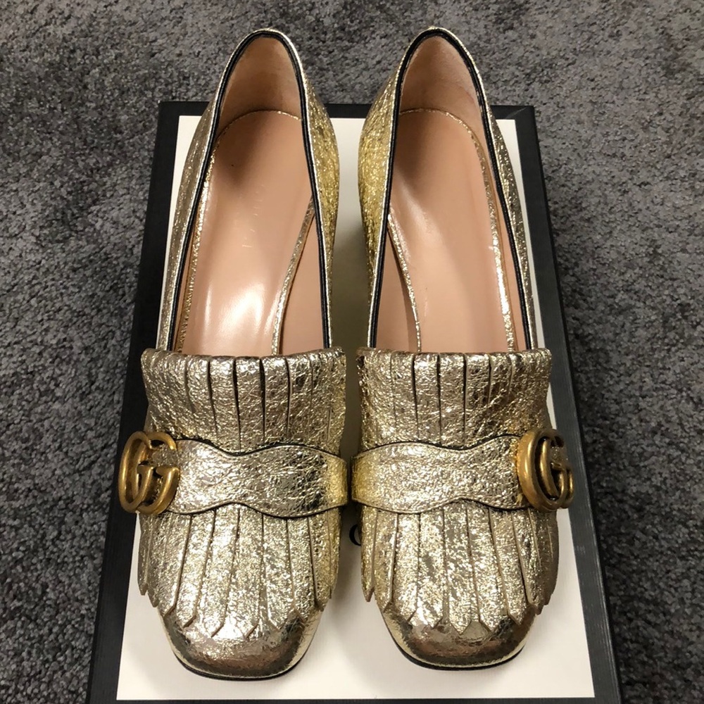 Women’s Gucci Marmont Platino metallic leather shoes